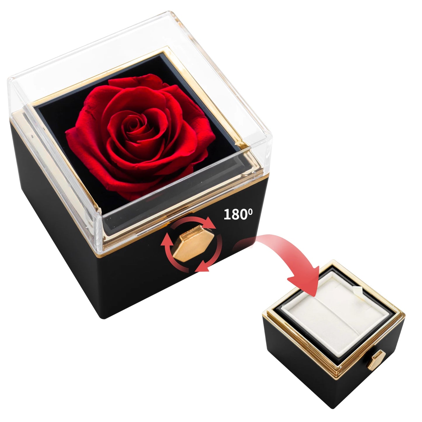 Rotating Eternal Flower Jewelry Box with "I Love You" necklace Set in 100 languages Birthday Valentine's Day Mother's Day Gift