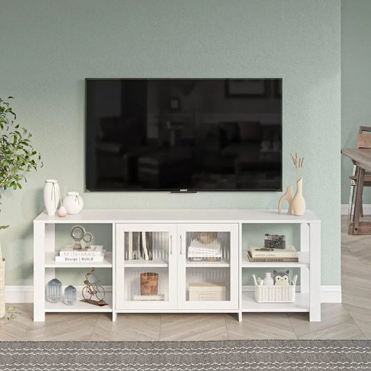 TV Stand Cabinet With 2 Doors And Open Cubby Storage