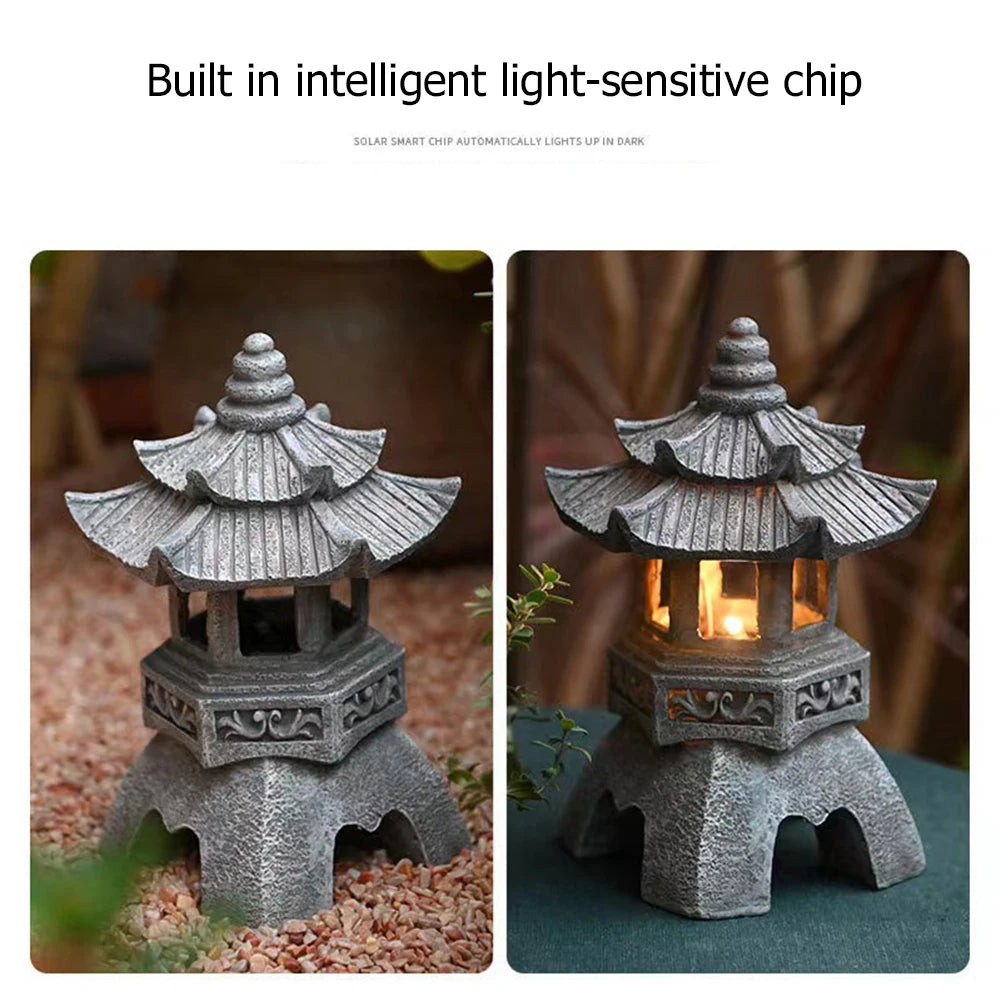 Shunmaii Solar LED Stone Pagoda Lantern Outdoor Light