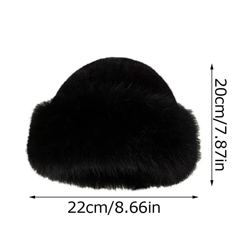 Winter Thick Warm Furry Beanies Hat Women Fashion Imitation Mink Fur Russian Cap Solid Color Plush Brimless Cap Brimless Ski Hat