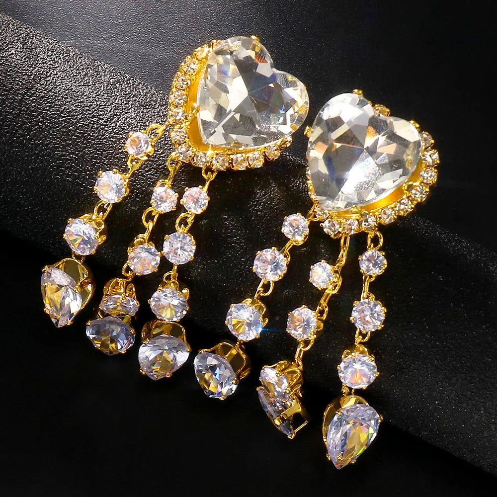 Stonefans Bling Heart Pendant Earrings Water Drop Women Piercing Jewelry Gorgeous Tassel Dubai Rhinestone Dangle Earrings Prom