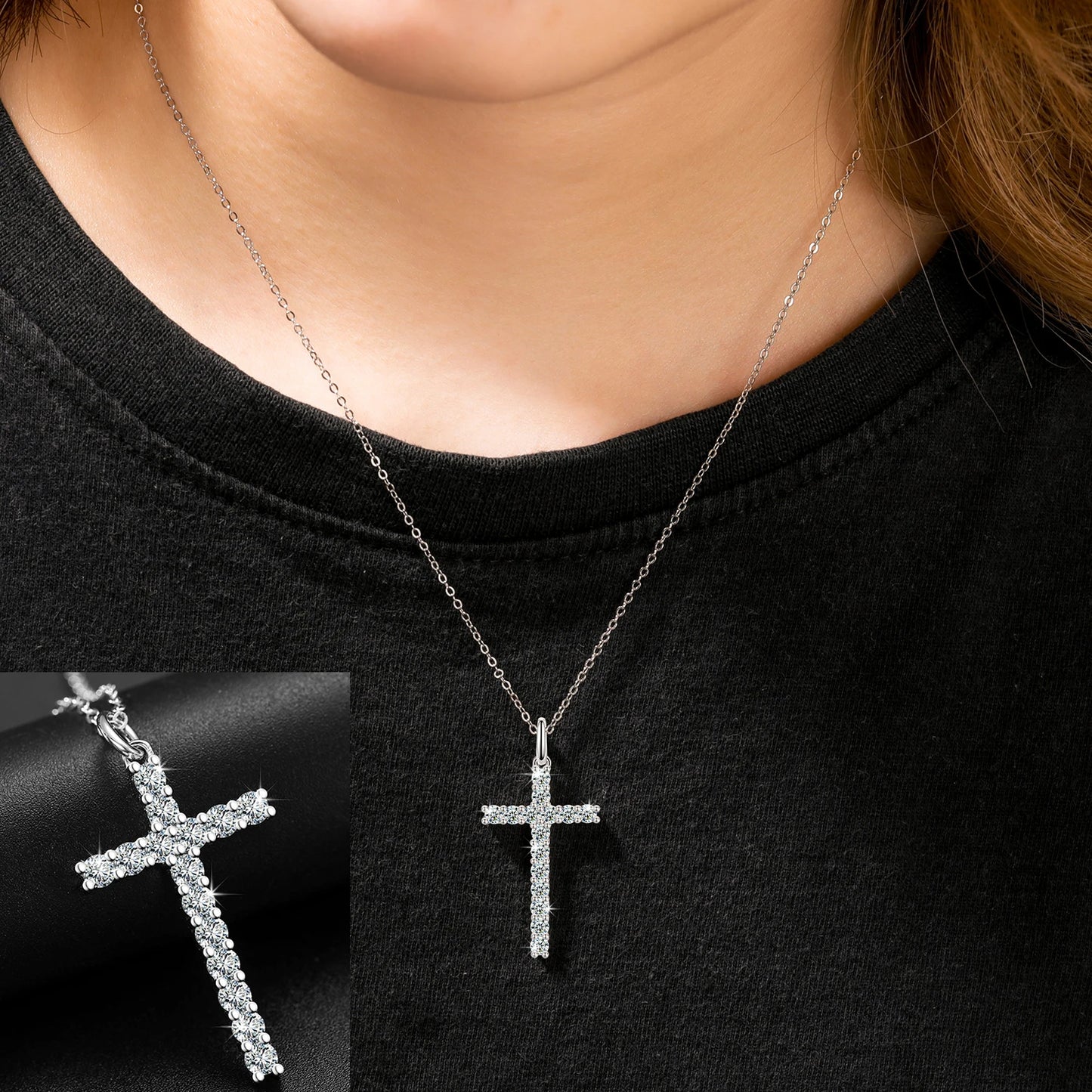 ICEOUTBOXCN Exquisite Fashion 925 Sterling Silver Moissanite Cross Pendant Necklace