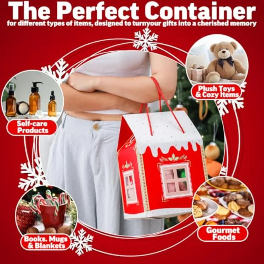 12 Pack Large House Shaped Christmas Gift Boxes with Handle 11.8 x 7.9 x 7 Inches Ideal for Holiday Candy Storage Real Estate A