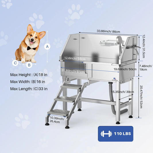 ROOMARK Stainless Steel Dog Grooming Tub with Faucet Accessories