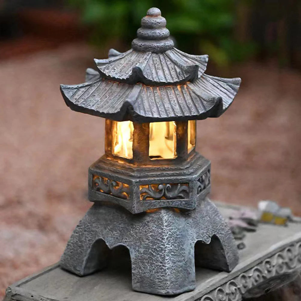 Shunmaii Solar LED Stone Pagoda Lantern Outdoor Light