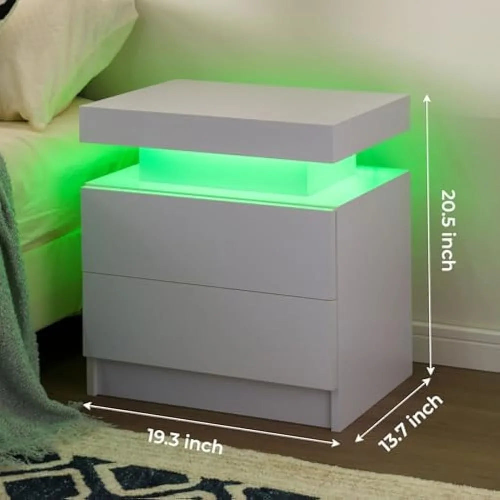 Frame Nightstand Set Of 2 With LED Drawers Bedside Table
