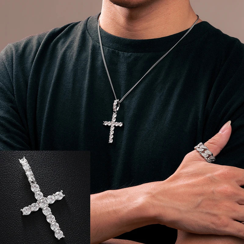 ICEOUTBOXCN Exquisite Fashion 925 Sterling Silver Moissanite Cross Pendant Necklace