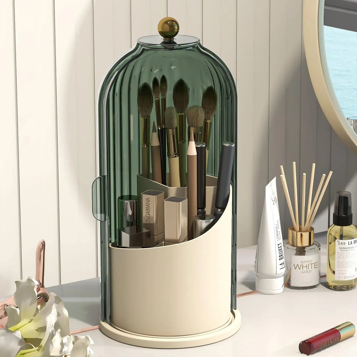 Hign-concerned Rotating Makeup Brush Holder With Lid