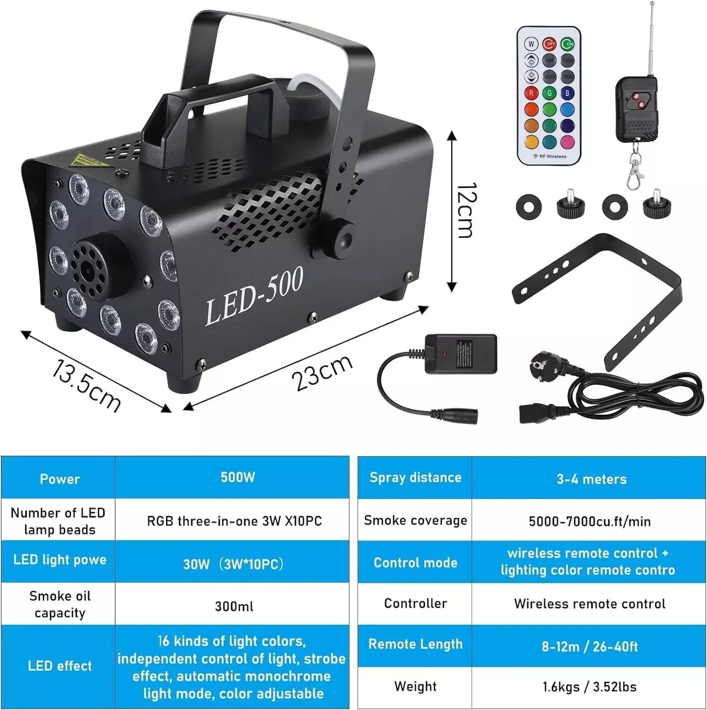 Fog Machine With LED Lights 500W 2000CFM DMX Effects