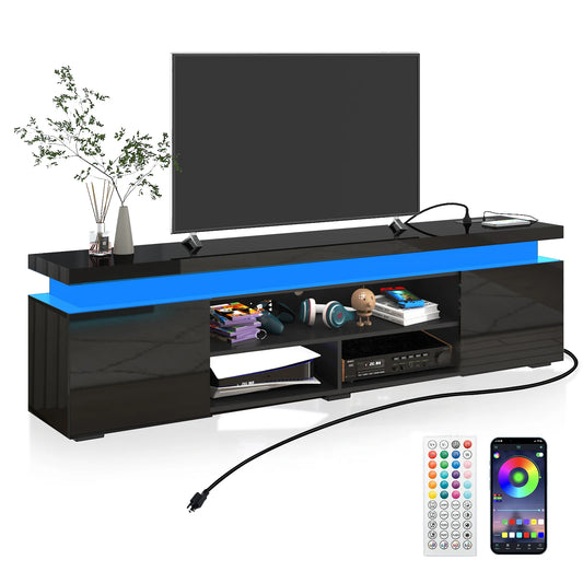 QiaoShiRen Modern LED TV Stand With Power Outlet Storage
