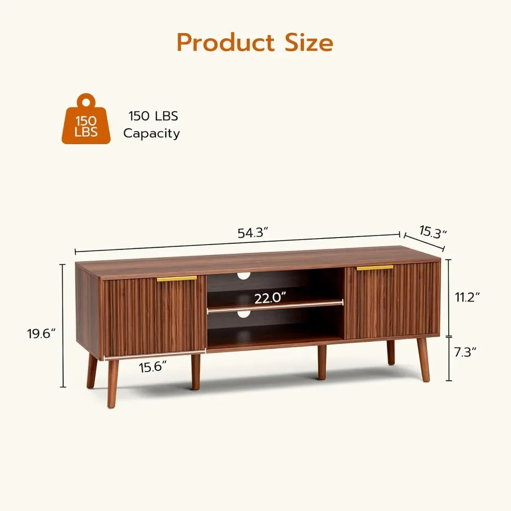 Mid Century Modern TV Stand With Fluted Doors And Shelves