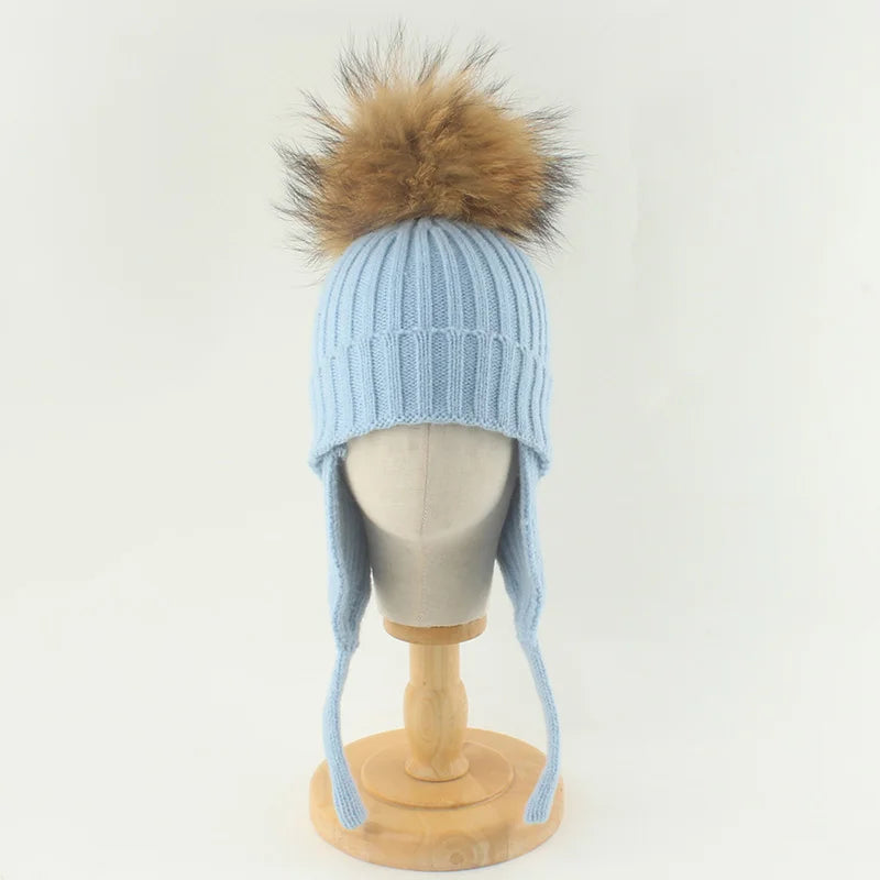 Winter Baby Knitted Hat Pompom Real Fur Ball Wool Baby Bonnet Hat for Girls Boys Infant Beanie Kids Cap Toddler Accessories 1-6Y