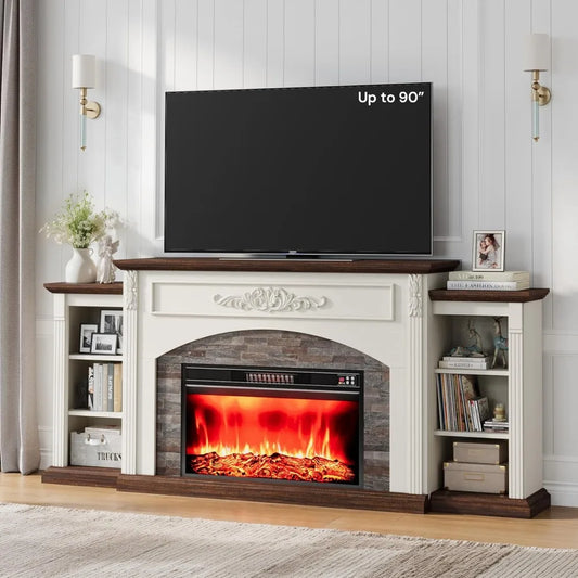 Electric Fireplace Console With Mantel TV Stand Unit