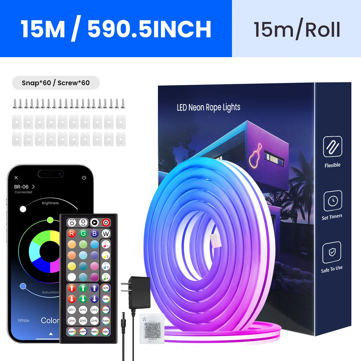 Neon LED Rope Lights,  LED Lights For Bedroom Flexible LED Light Strip With Remote And APP Control RGB Lighting Strip