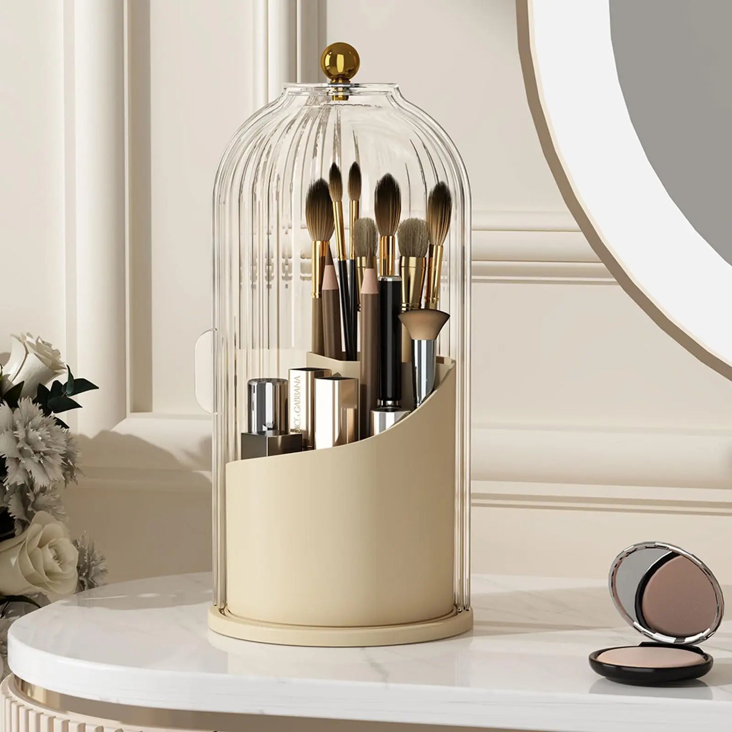Hign-concerned Rotating Makeup Brush Holder With Lid