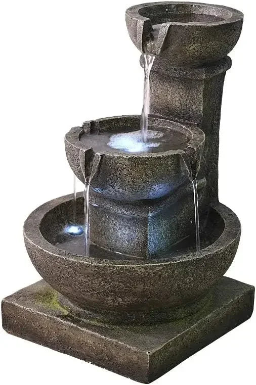 XMSJ Outdoor Waterfall Fountain for Garden with LED Lights