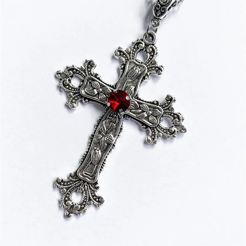 Faitolagi Gothic Zircon Cross Necklace Unisex Pendant Jewelry