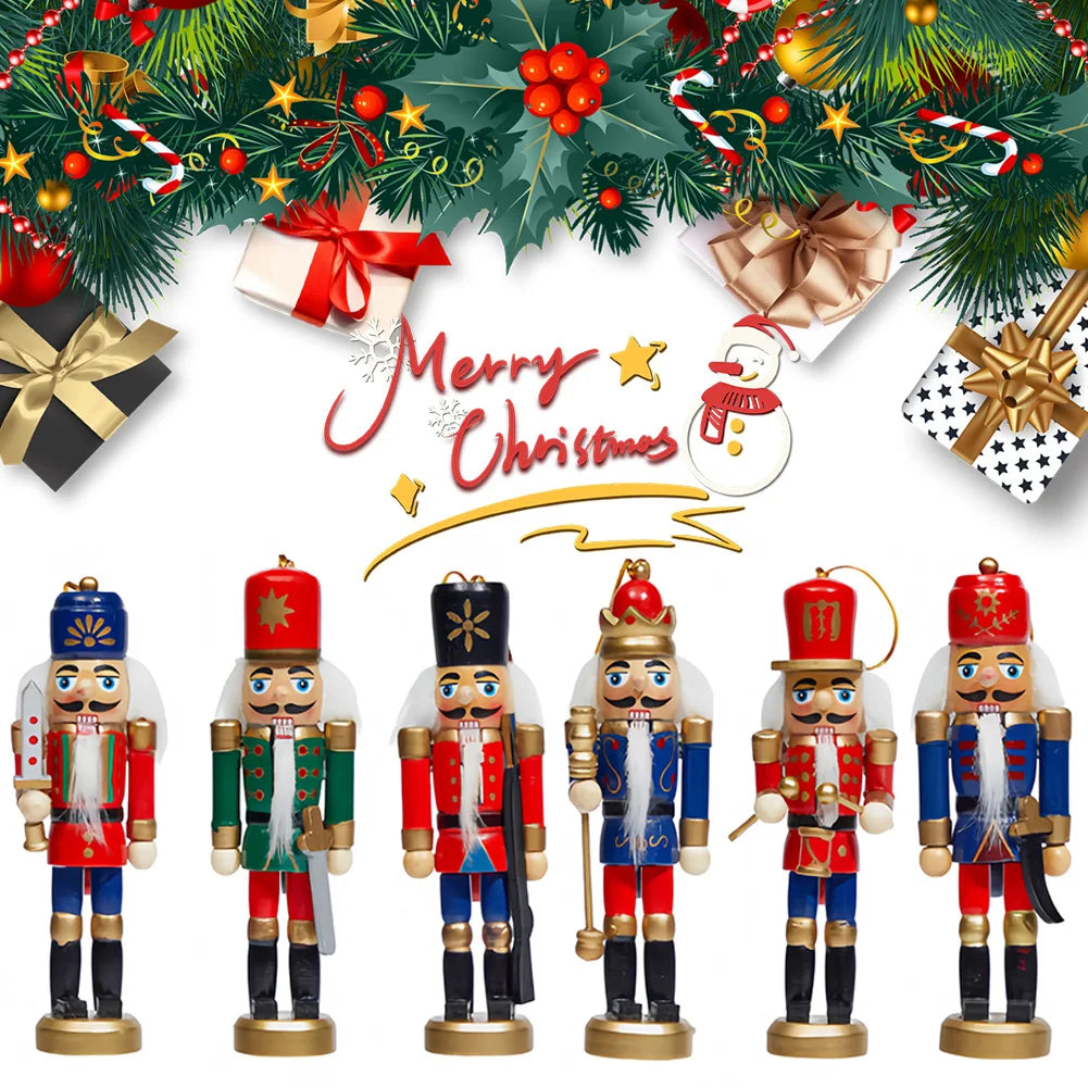 6 Pcs Puppet Soldier Christmas Nutcracker Ornament Christmas Ornament Wooden Nutcracker Puppet Soldier Party Decor for Xmas Gift