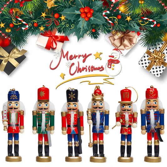 6 Pcs Puppet Soldier Christmas Nutcracker Ornament Christmas Ornament Wooden Nutcracker Puppet Soldier Party Decor for Xmas Gift