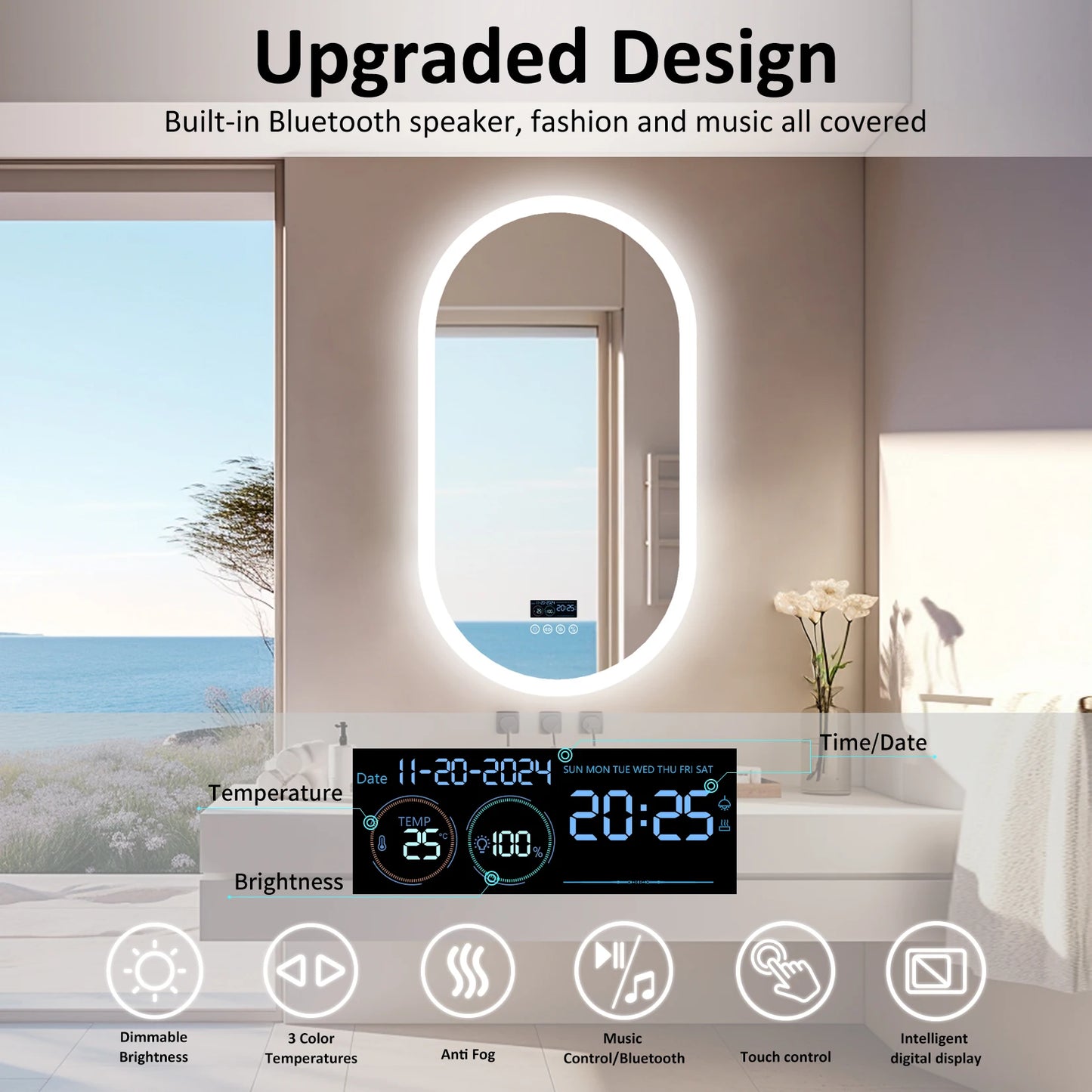 Luvodi Led Bluetooth Vanity Mirror With Time Display