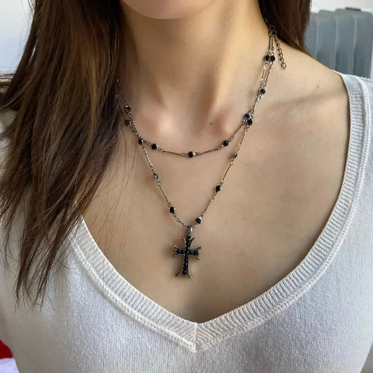 Maxbvyingcn Black Rhinestone Jesus Cross Pendant Necklace