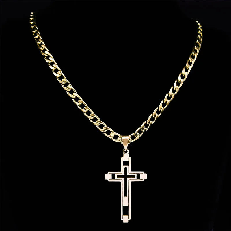 Hip Hop Cross Stainless Steel Pendant Necklace Unisex