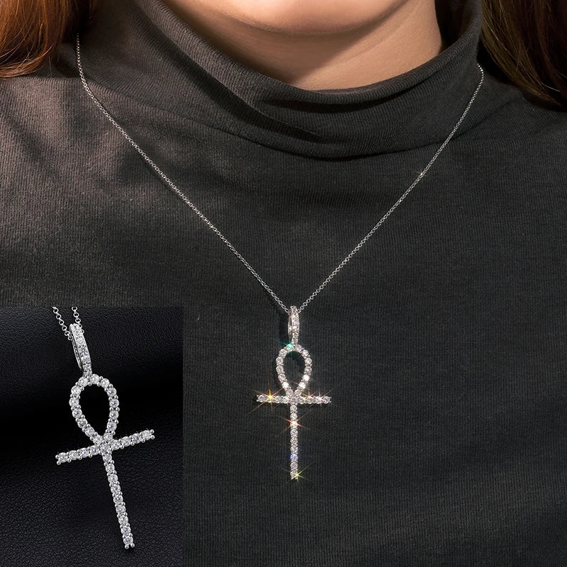 ICEOUTBOXCN Exquisite Fashion 925 Sterling Silver Moissanite Cross Pendant Necklace