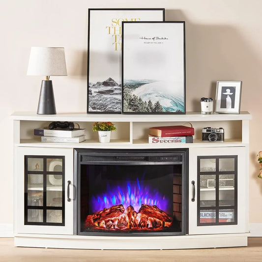 XMSJ Curved Fireplace TV Stand With Electric Fireplace