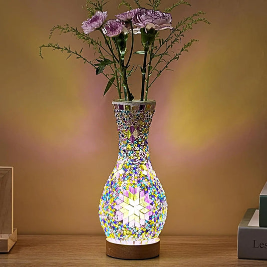 Cheervilla Turkish Mosaic Vase Lamp Glass USB Night Light