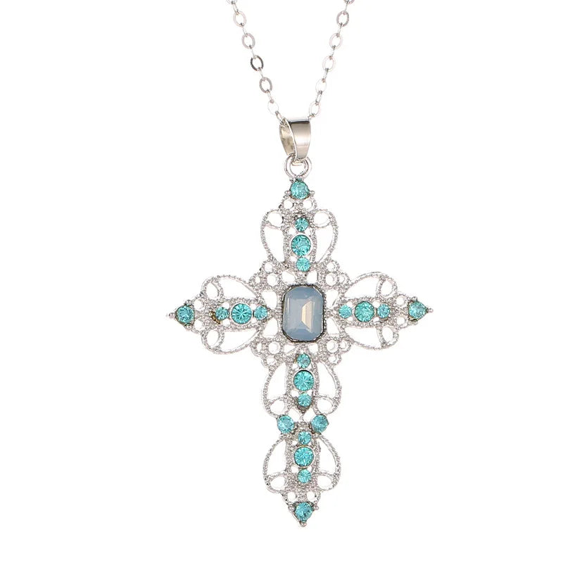 Faitolagi Gothic Zircon Cross Necklace Unisex Pendant Jewelry