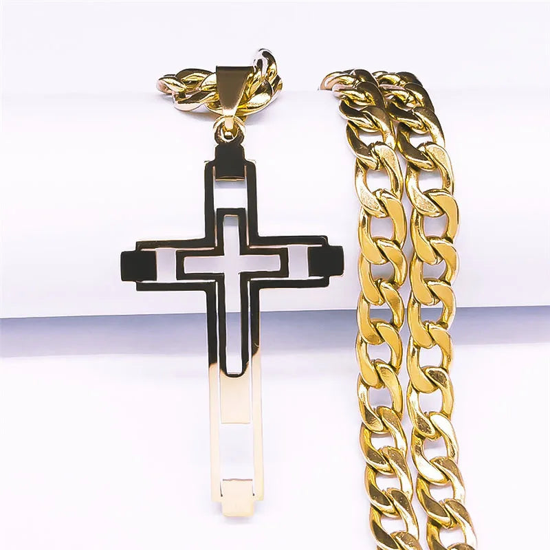 Hip Hop Cross Stainless Steel Pendant Necklace Unisex