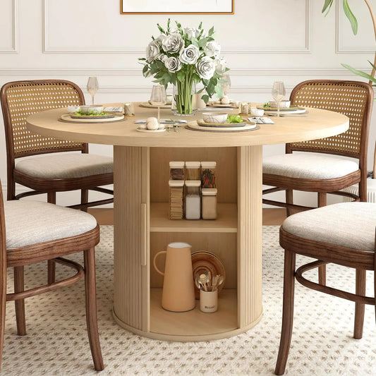XMSJ Modern Round Dining Table For Four With Hidden Storage