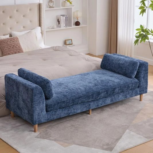 HUANZHUANG Chenille Chaise Bench With Armrests And Pillows
