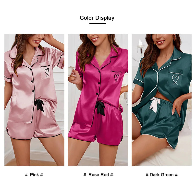 Guangdong Womens Pajama Set Heart Embroidered Pocket