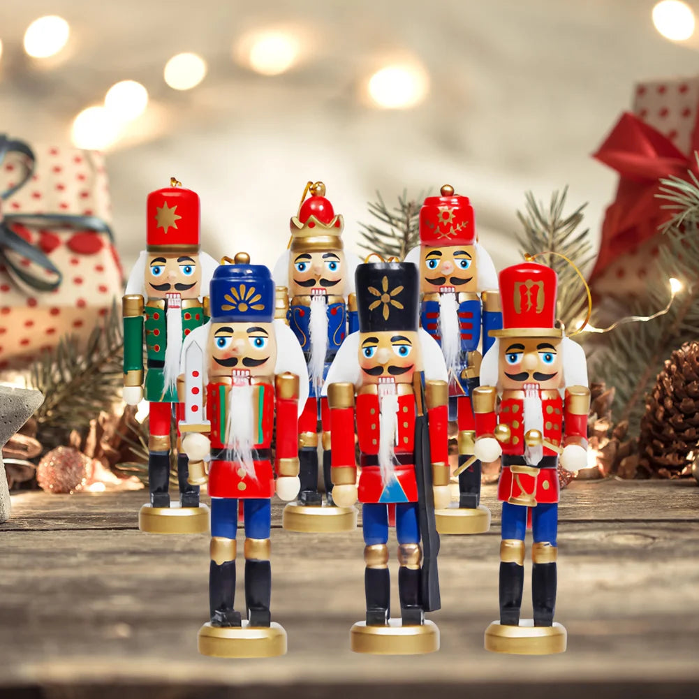 6 Pcs Puppet Soldier Christmas Nutcracker Ornament Christmas Ornament Wooden Nutcracker Puppet Soldier Party Decor for Xmas Gift