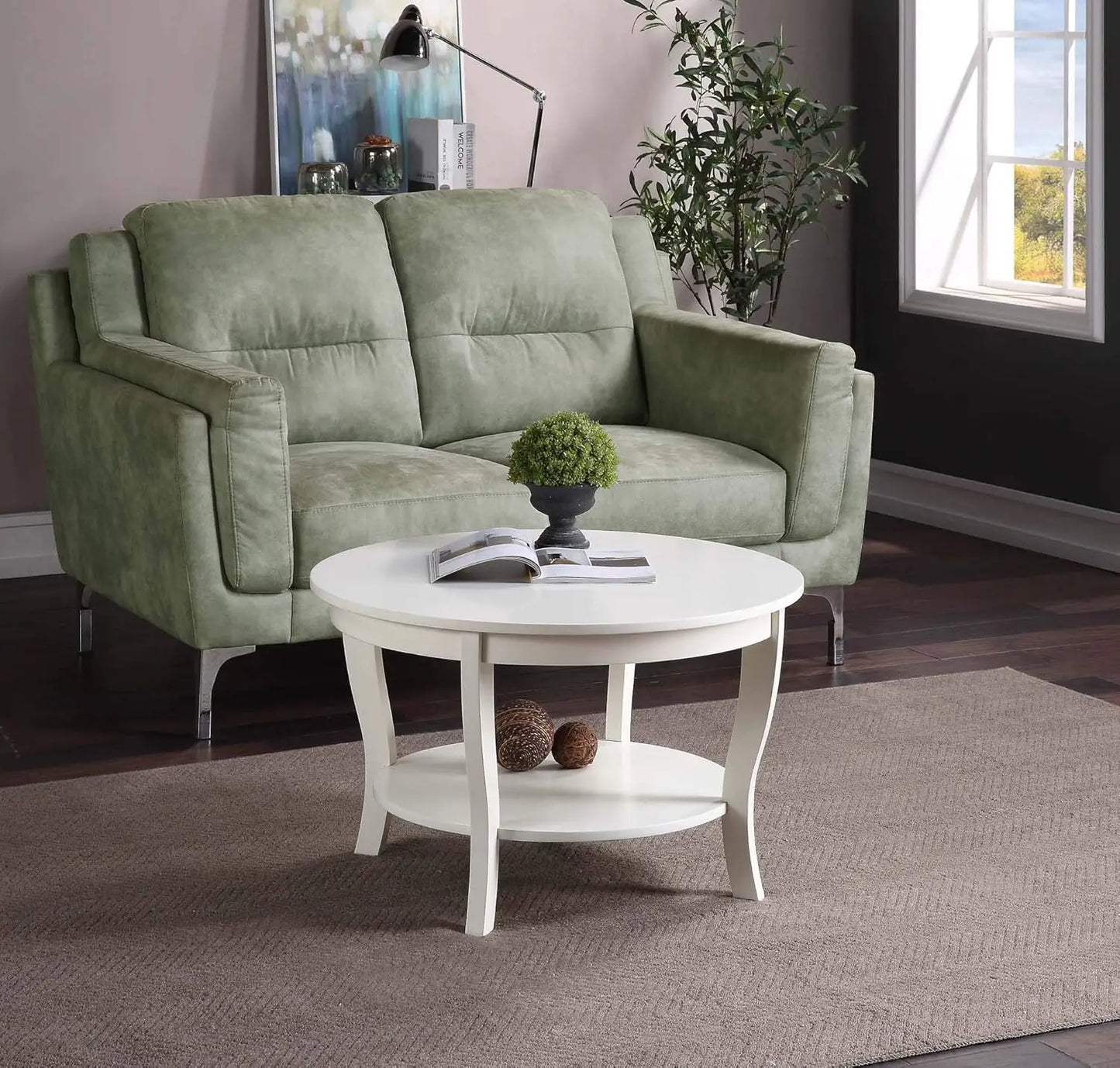 XMSJ Round Coffee Table with Storage Shelf for Living Room