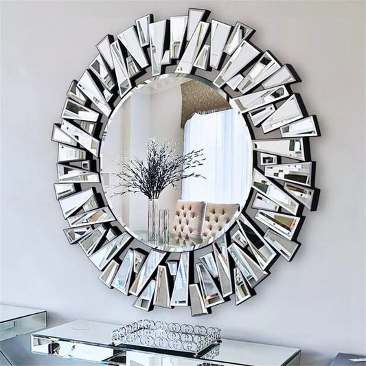 Borwart Round Wall Mirror Beveled Frame Modern Home Decor