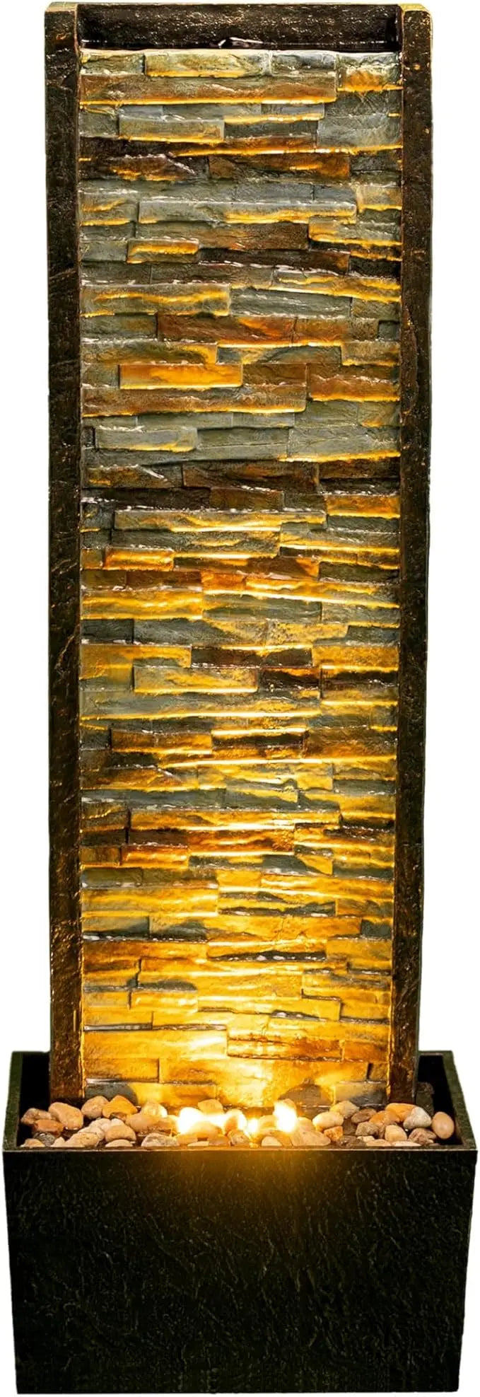 ChengPin Illuminated Outdoor Stone Cascade Fountain