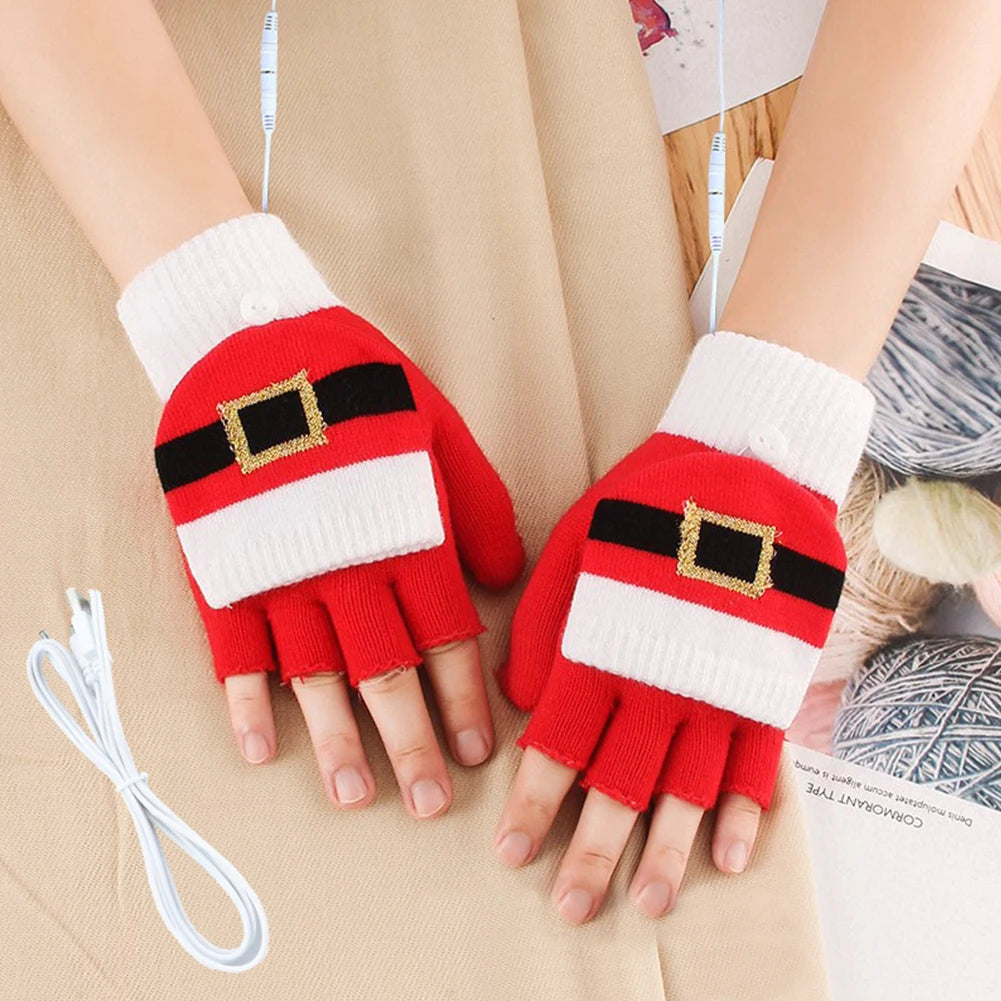 Children Winter Gloves Christmas Cute Cartoon Elk Flip Half-Finger Mittens For Girl Boy Kids Warm Cotton Lined Fingerless Gloves