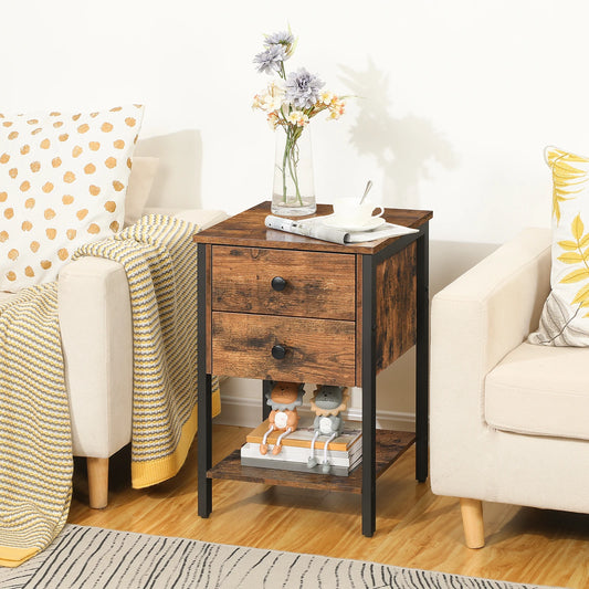 HOOBRO Industrial Nightstand With Drawers And Open Shelf