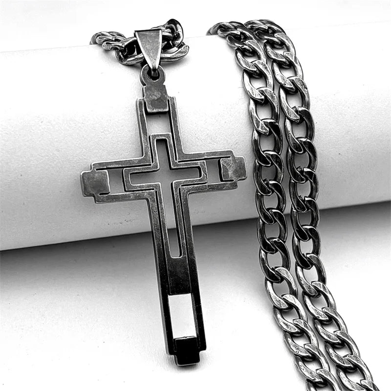 Hip Hop Cross Stainless Steel Pendant Necklace Unisex