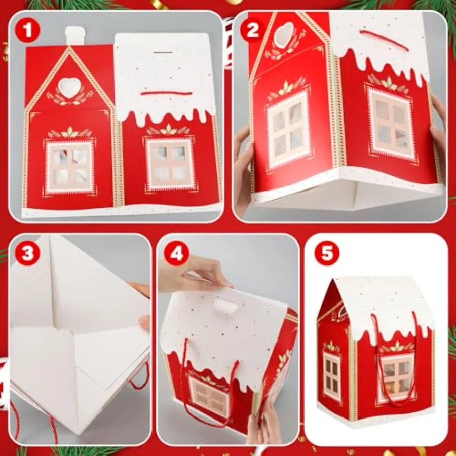 12 Pack Large House Shaped Christmas Gift Boxes with Handle 11.8 x 7.9 x 7 Inches Ideal for Holiday Candy Storage Real Estate A
