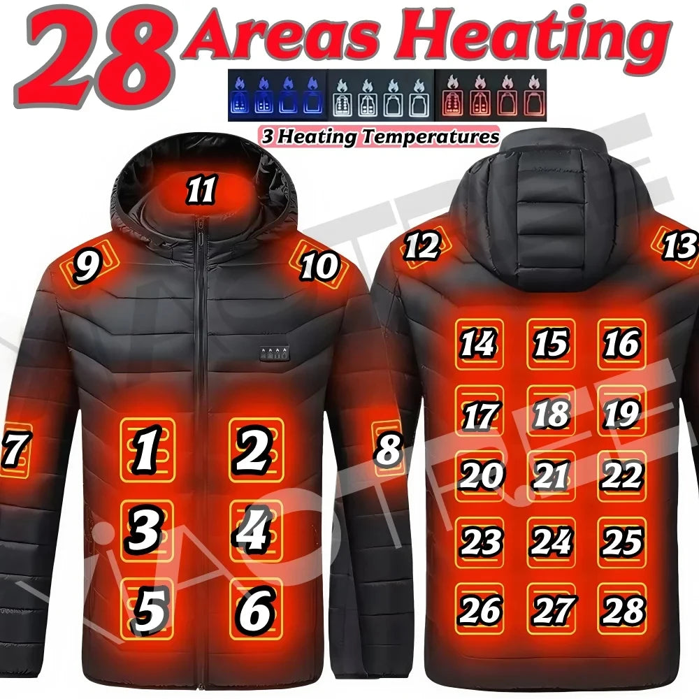 28 Areas Men Women's Heating Jacket Winter USB Heated Jackets Smart Heated Clothing Ski Camping Waterproof Warm Self Heating