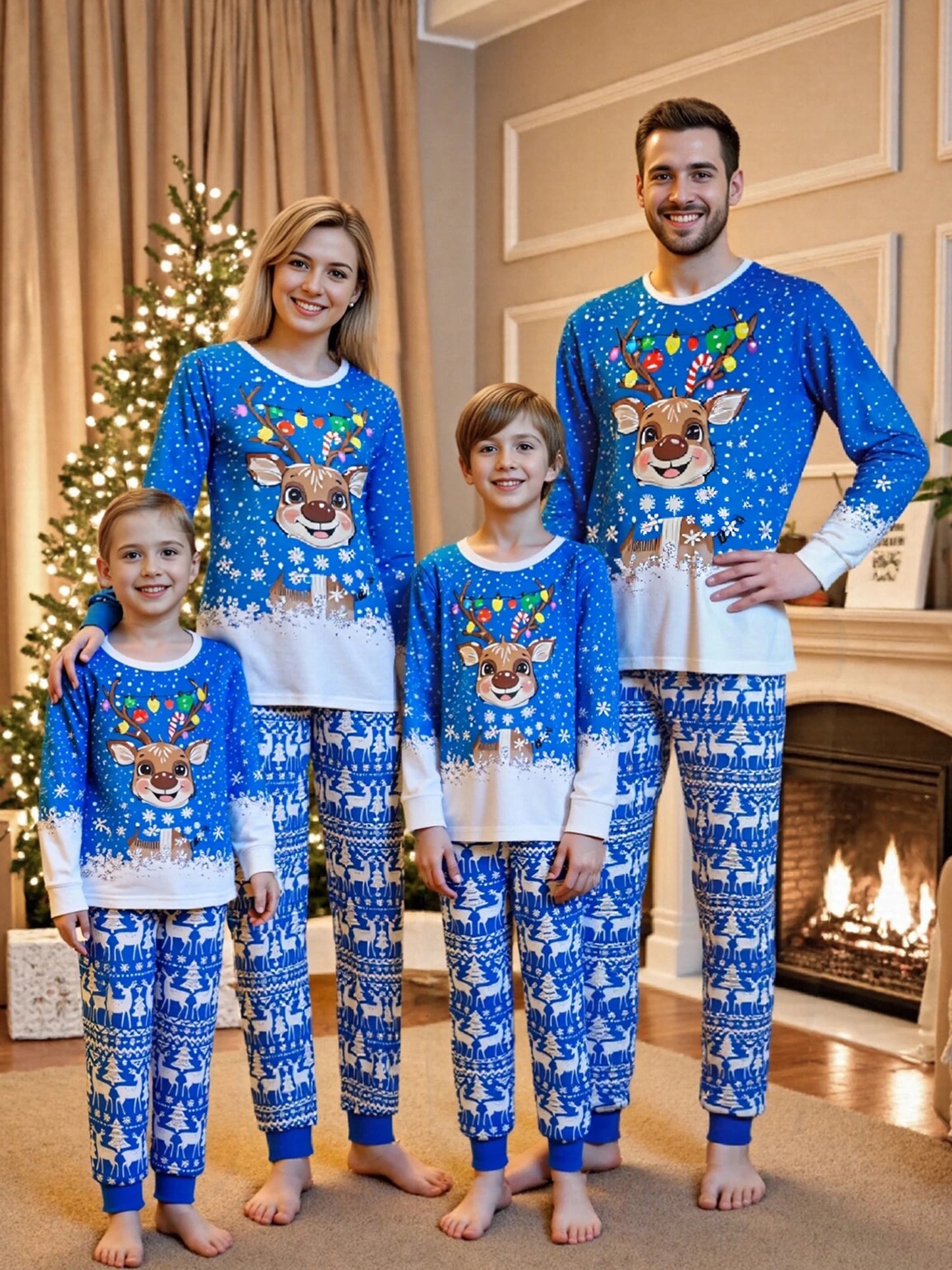 Christmas Family Pajamas Set Snowflake Reindeer Print