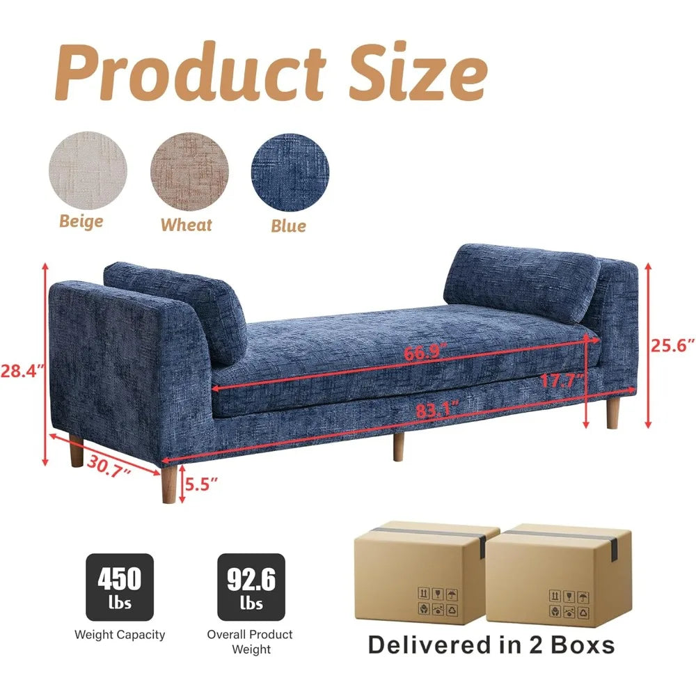 HUANZHUANG Chenille Chaise Bench With Armrests And Pillows