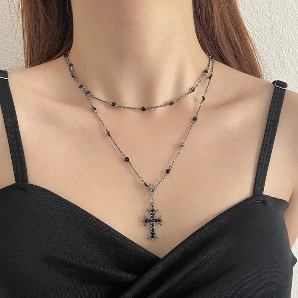Maxbvyingcn Black Rhinestone Jesus Cross Pendant Necklace