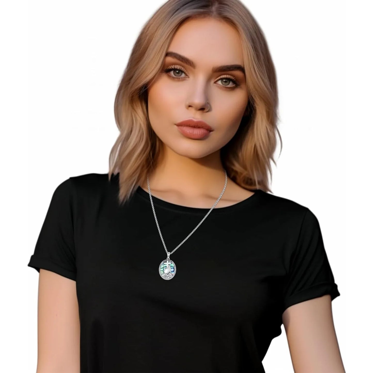 DRINSPER PrayingHands CrossPendant Necklace 925 Sterling Silver UltraProtective Amulet