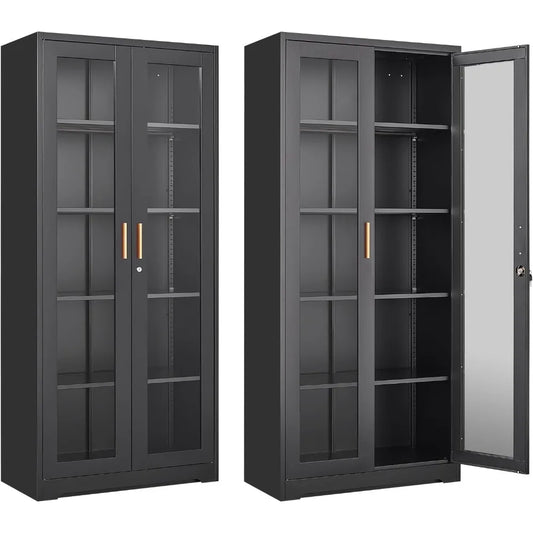 HUANZHUANG Glass Display Cabinet With Lock Curio Doors
