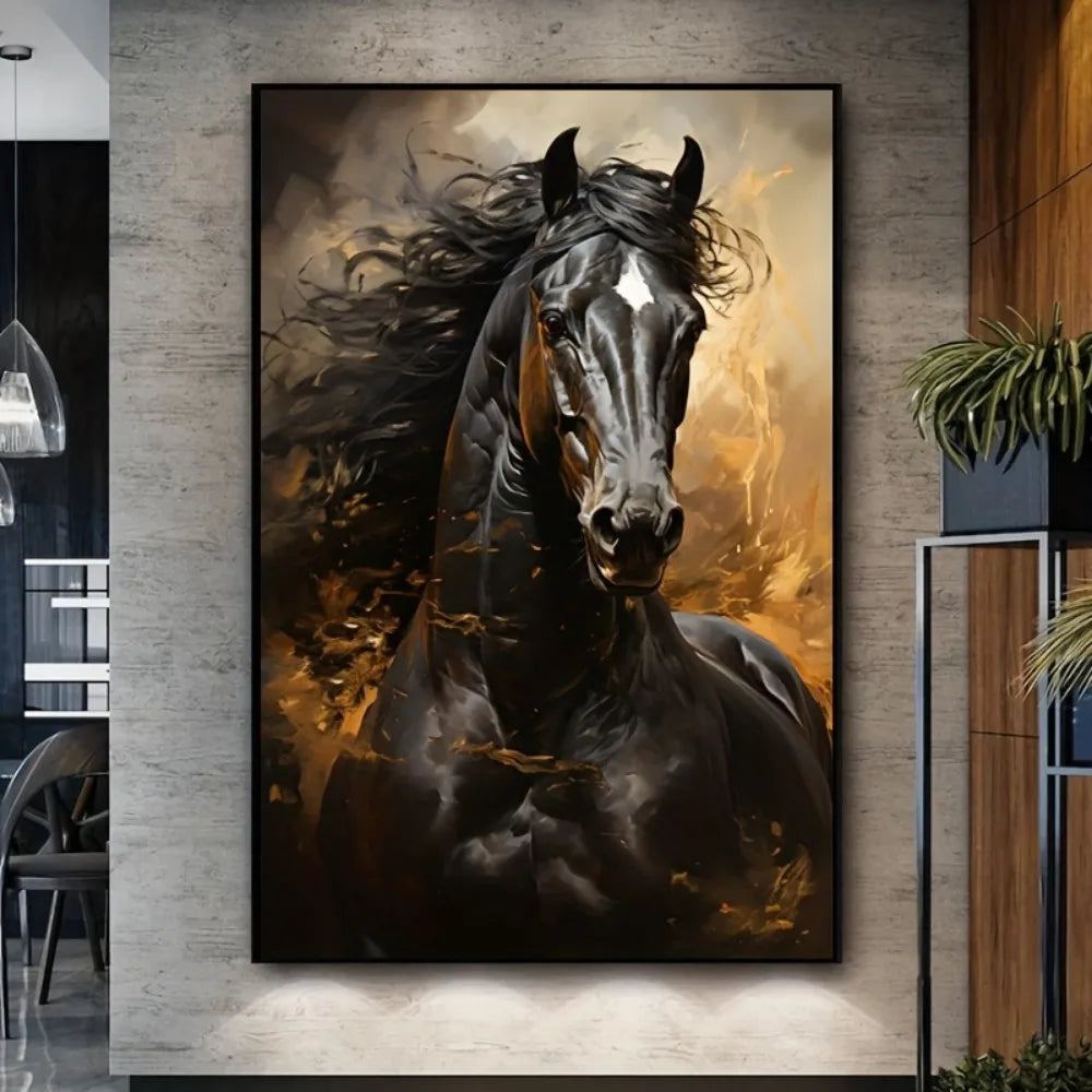 Hign-Concerned Horse Running Canvas Print Frameless Mural