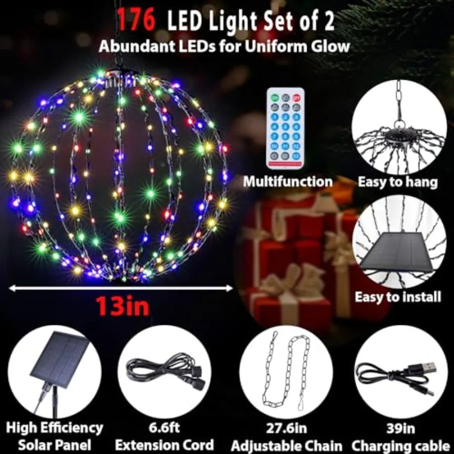 Outdoor Christmas Light Balls Solar Hanging 176 Led